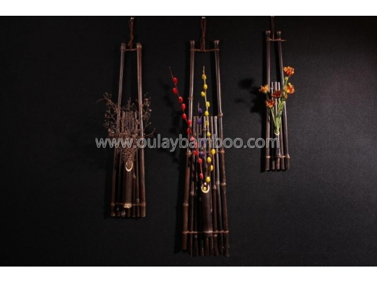 Nature Black Bamboo Poles Ladders With Flowers for Home And Garden Decoration